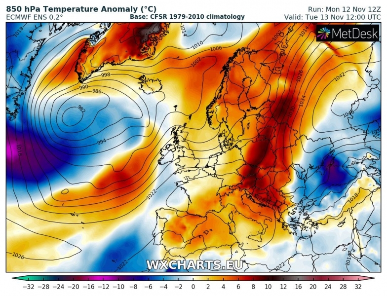previsioni meteo europa 13 novembre anomalia termica