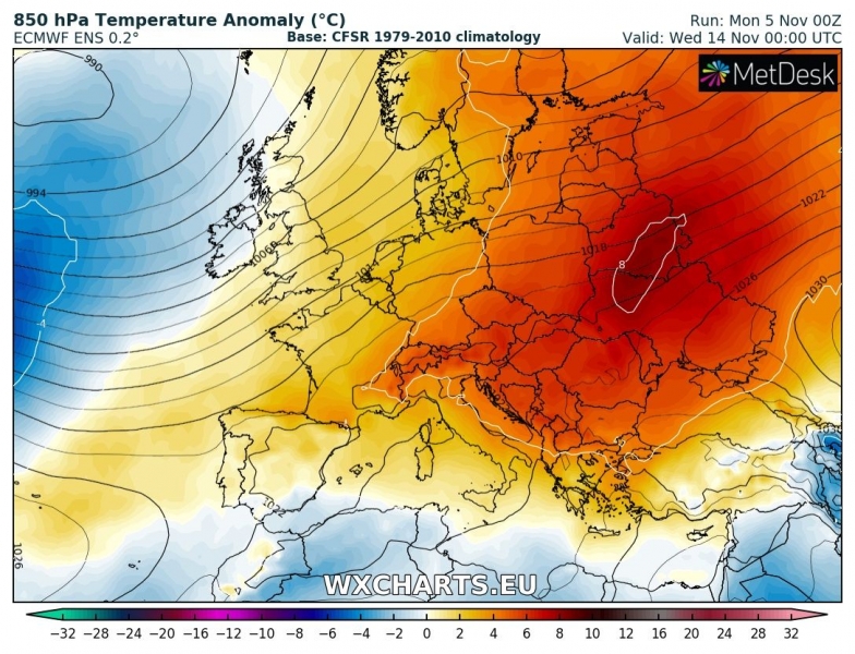 previsioni meteo europa 14 novembre anomalia termica