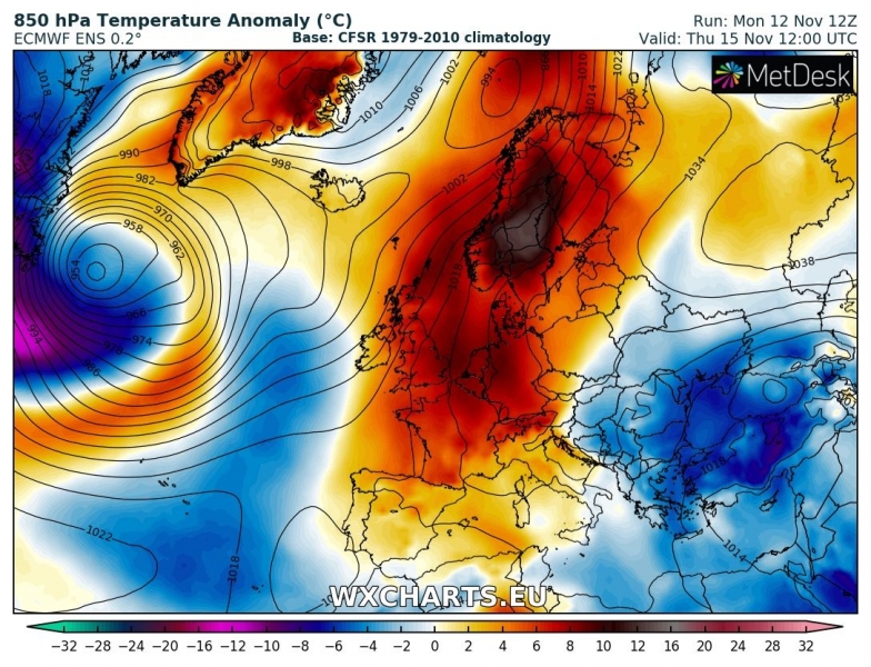 previsioni meteo europa 15 novembre anomalia termica