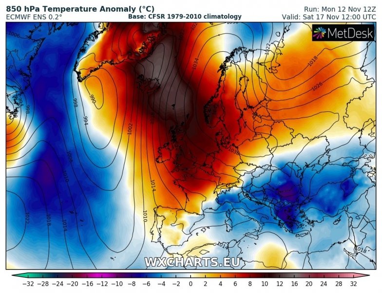previsioni meteo europa 17 novembre anomalia termica