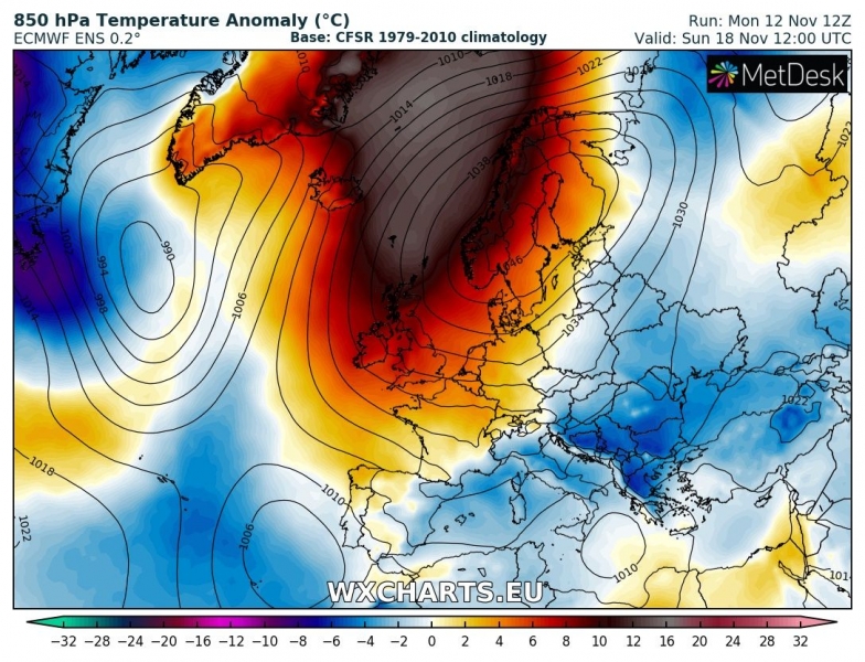 previsioni meteo europa 18 novembre anomalia termica