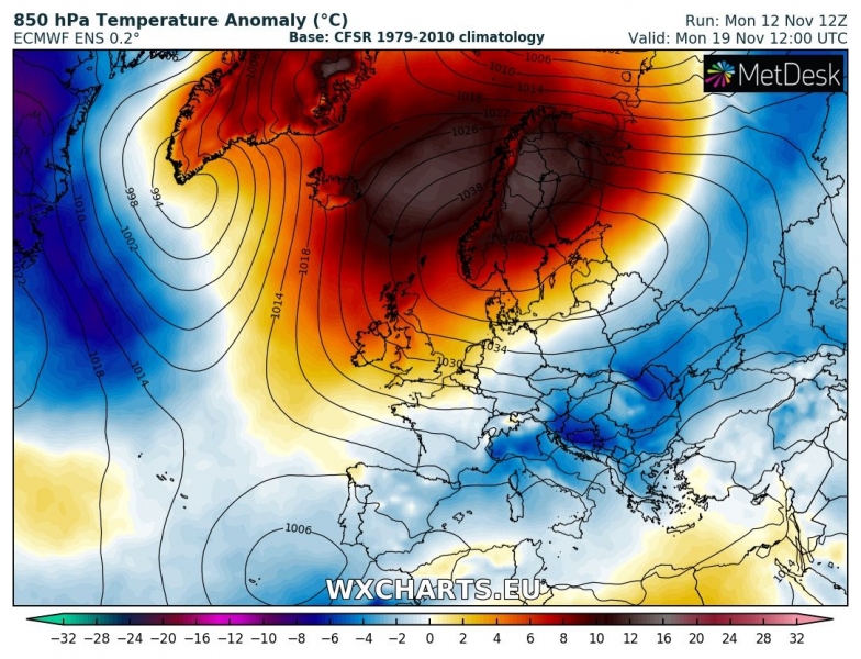 previsioni meteo europa 19 novembre anomalia termica