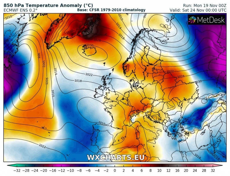 previsioni meteo europa 24 novembre anomalia termica