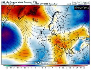 previsioni meteo europa 25 novembre anomalia termica