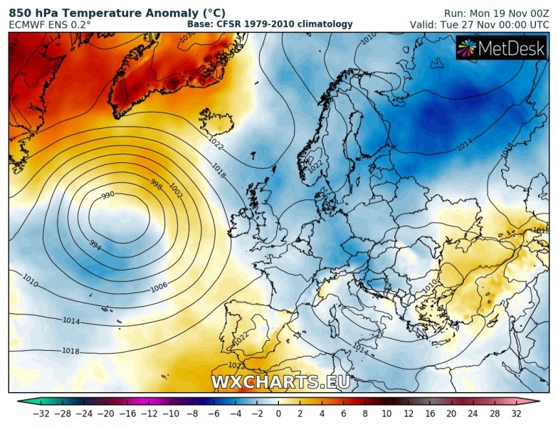 previsioni meteo europa 27 novembre anomalia termica