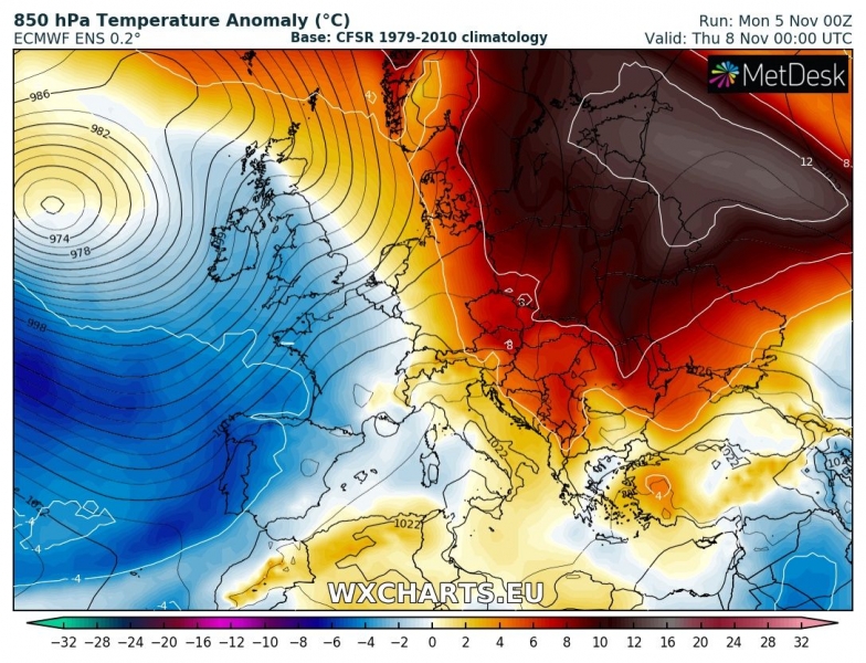 previsioni meteo europa 8 novembre anomalia termica