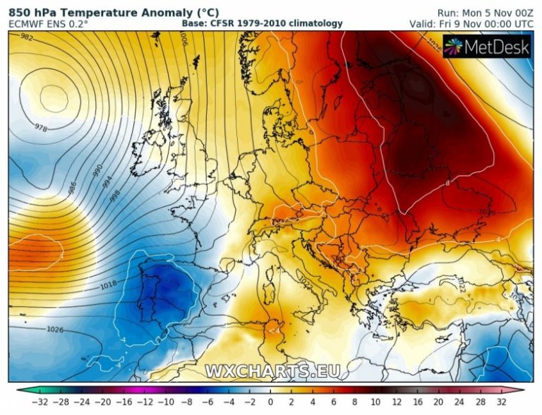 previsioni meteo europa 9 novembre anomalia termica