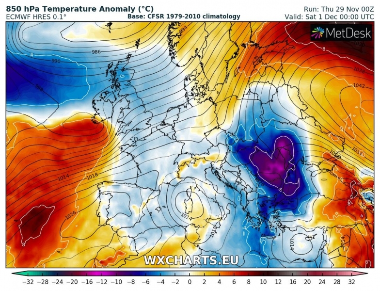 previsioni meteo europa caldo 1 dicembre anomalia termica