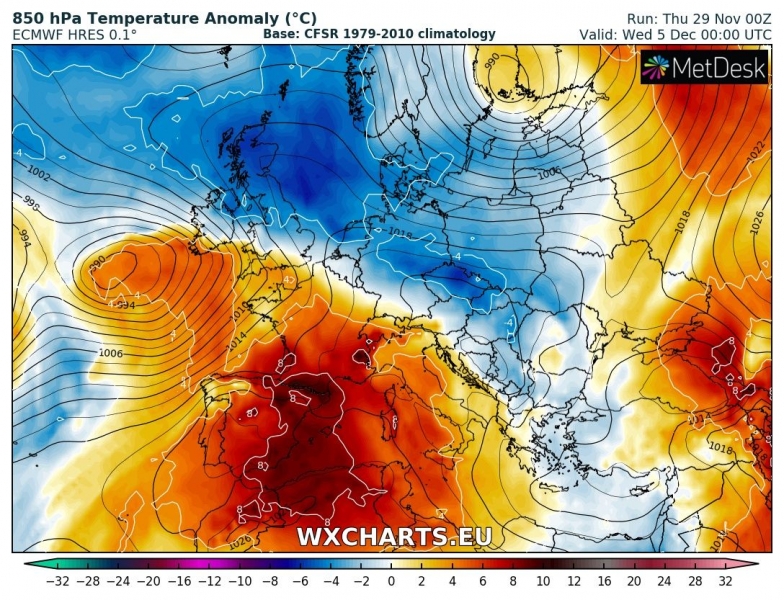 previsioni meteo europa caldo 5 dicembre anomalia termica