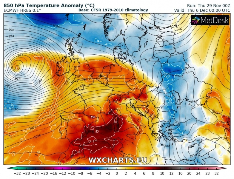 previsioni meteo europa caldo 6 dicembre anomalia termica