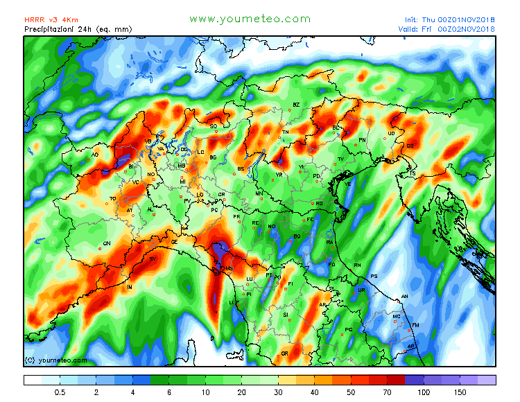 previsioni meteo maltempo italia 2 novembre precipitazioni totali
