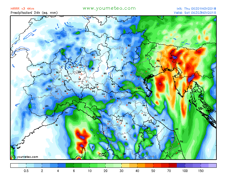 previsioni meteo maltempo italia 3 novembre precipitazioni totali