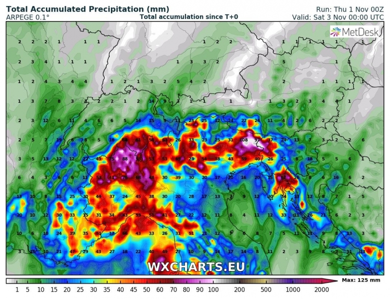 previsioni meteo maltempo italia 3 novembre precipitazioni totali