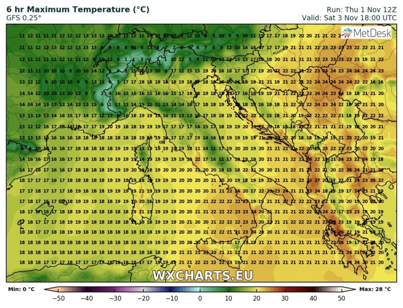 previsioni meteo scirocco caldo italia penisola balcanica 3 novembre temperature massime