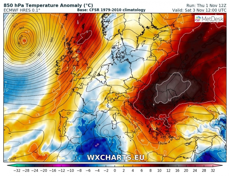 previsioni meteo scirocco caldo penisola balcanica 3 novembre anomalia termica