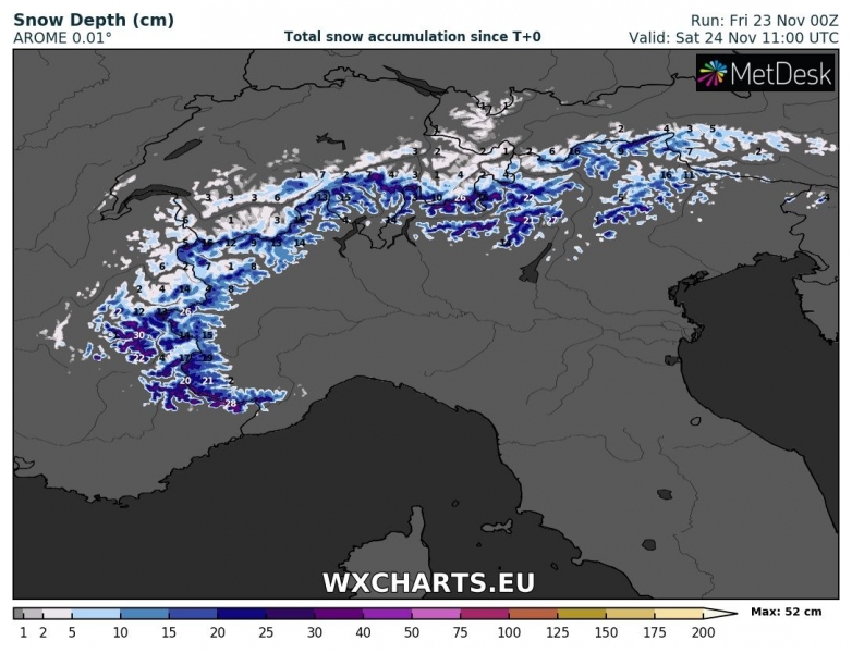 previsioni neve alpi 24 novembre