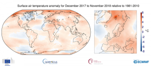 temperature globali dicembre 2017-novembre 2018