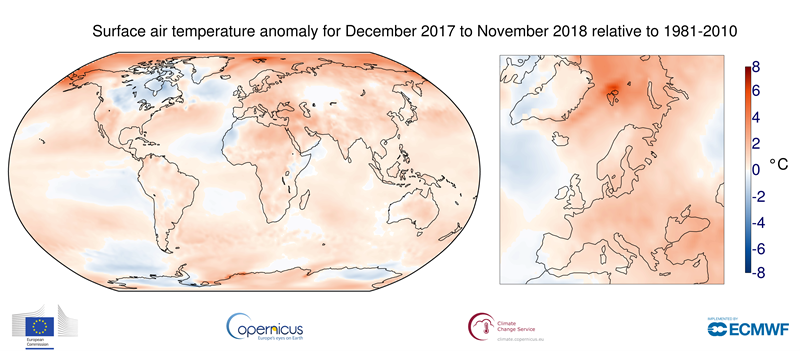temperature globali dicembre 2017-novembre 2018