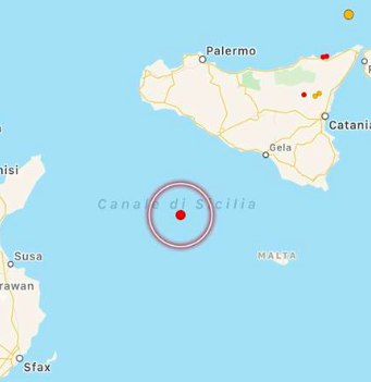 terremoto canale di sicilia