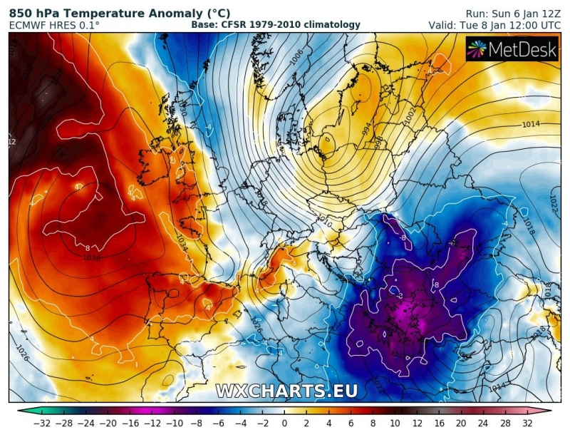 allerta meteo freddo italia 8 gennaio anomalia termica