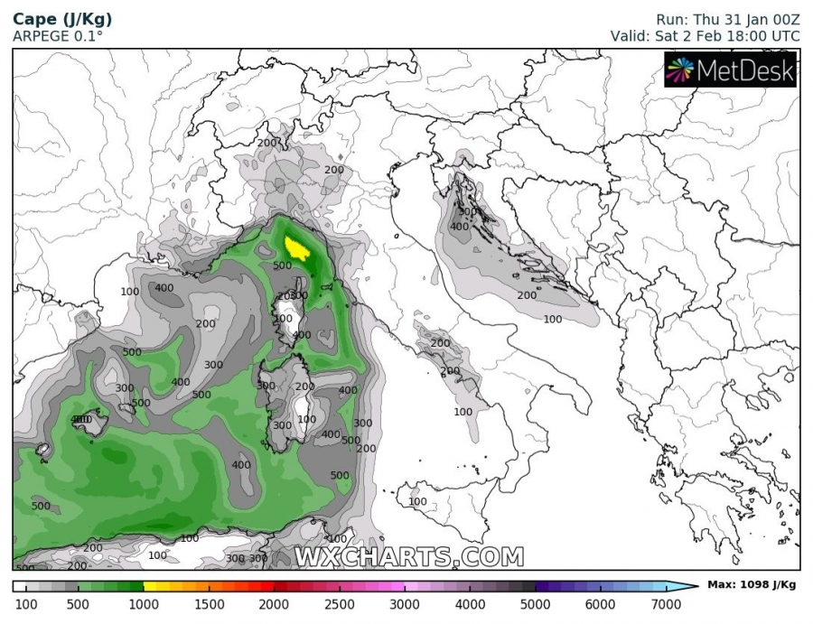 allerta meteo italia 2 febbraio cape