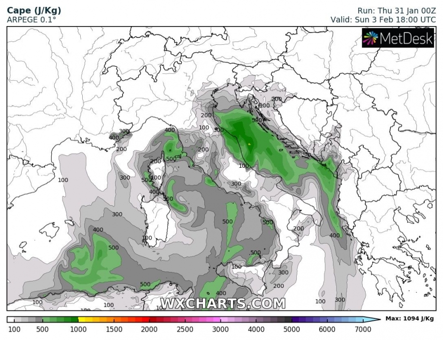 allerta meteo italia 2 febbraio cape