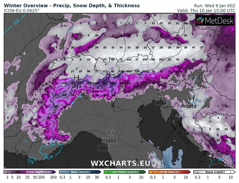 allerta meteo neve alpi 10 gennaio