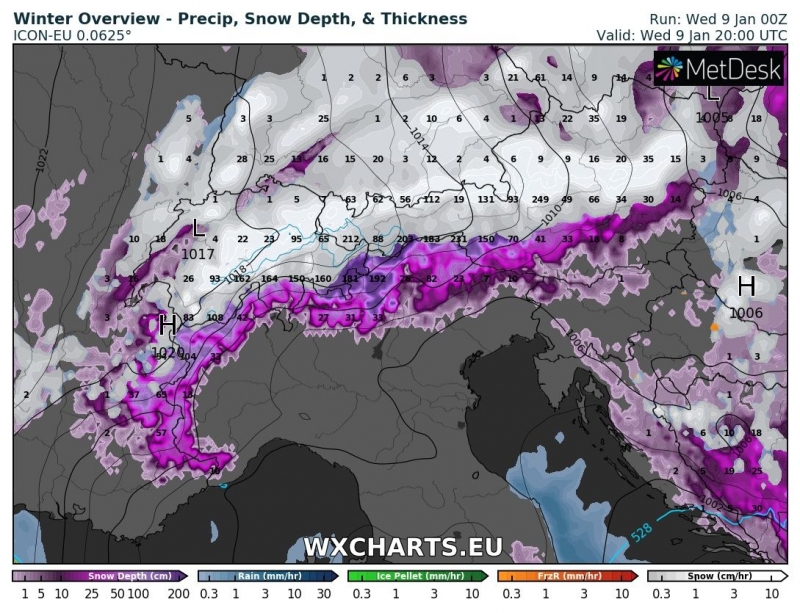allerta meteo neve alpi 9 gennaio