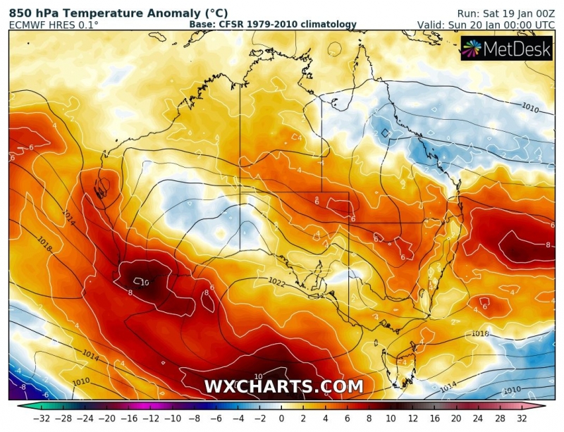 caldo australia 20 gennaio anomalia termica