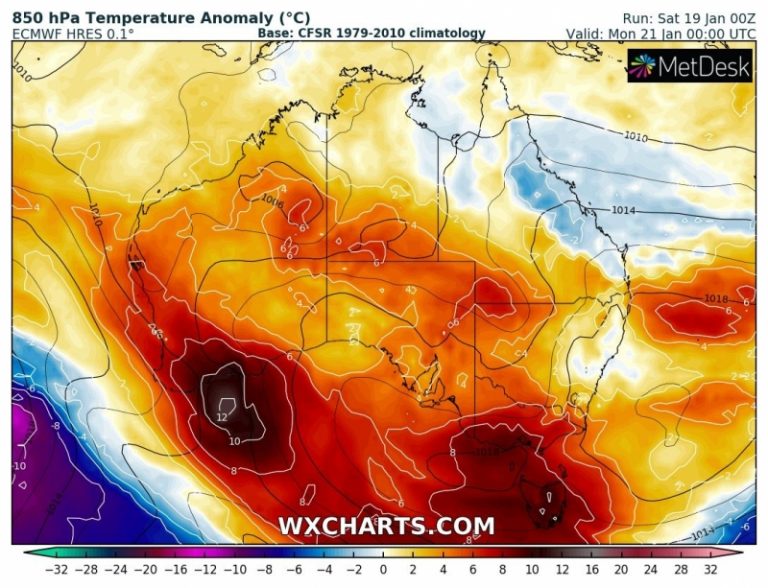 caldo australia 21 gennaio anomalia termica