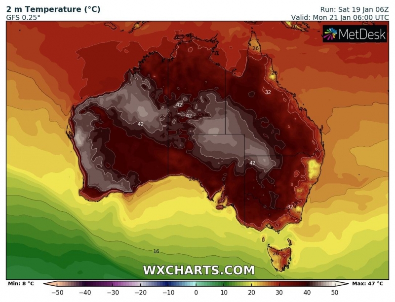 caldo australia 21 gennaio