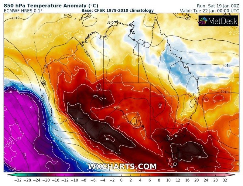 caldo australia 22 gennaio anomalia termica