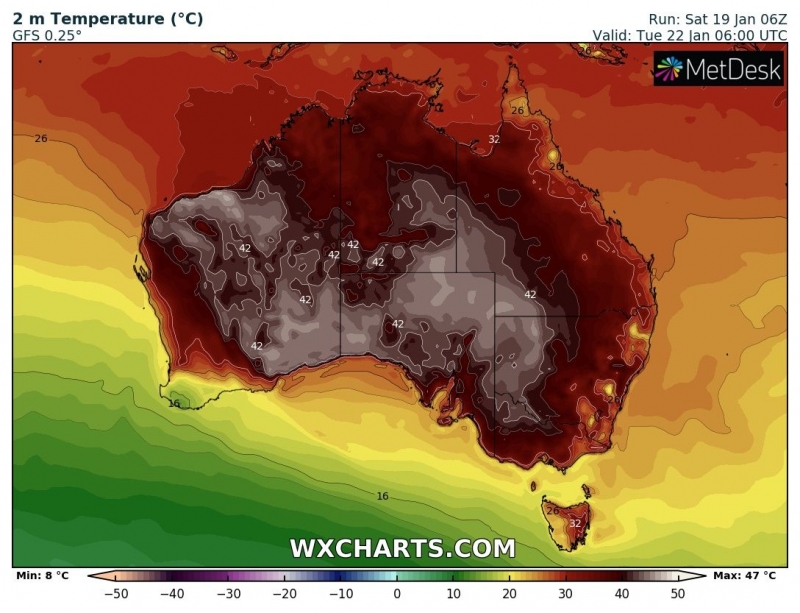 caldo australia 22 gennaio