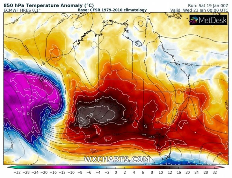caldo australia 23 gennaio anomalia termica