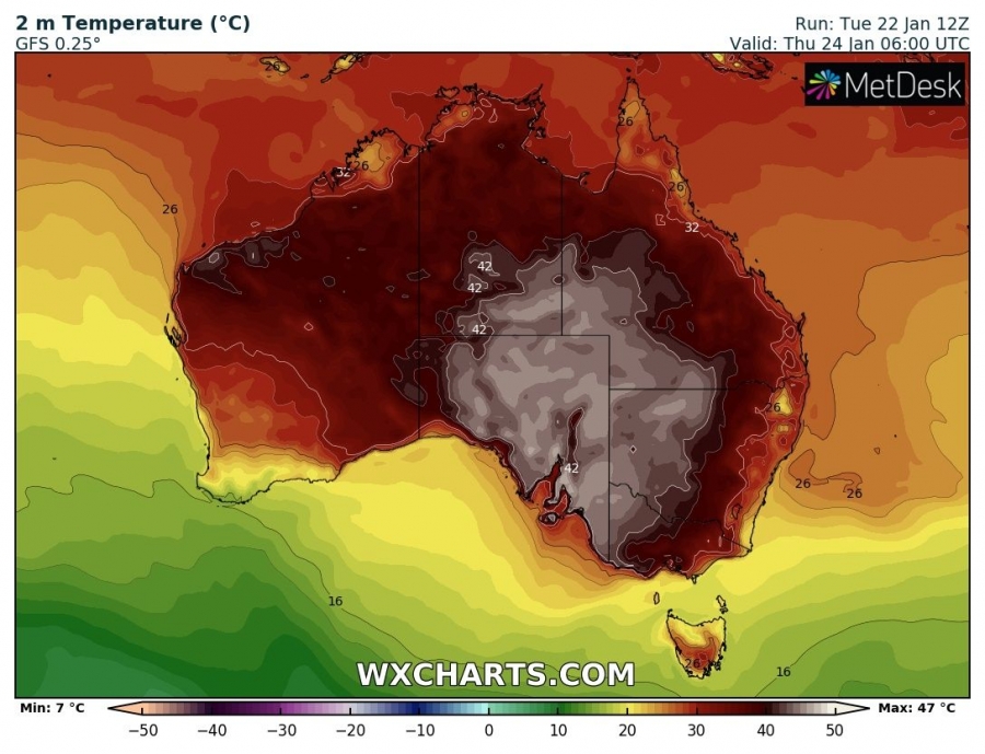 caldo australia 24 gennaio