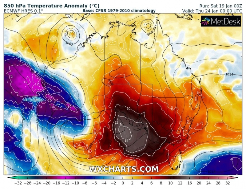 caldo australia 24 gennaio anomalia termica