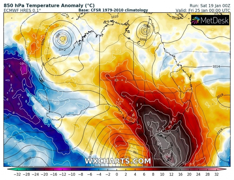 caldo australia 25 gennaio anomalia termica