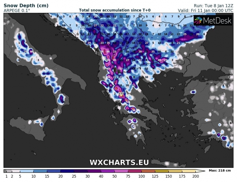 previsioni freddo neve balcani 11 gennaio