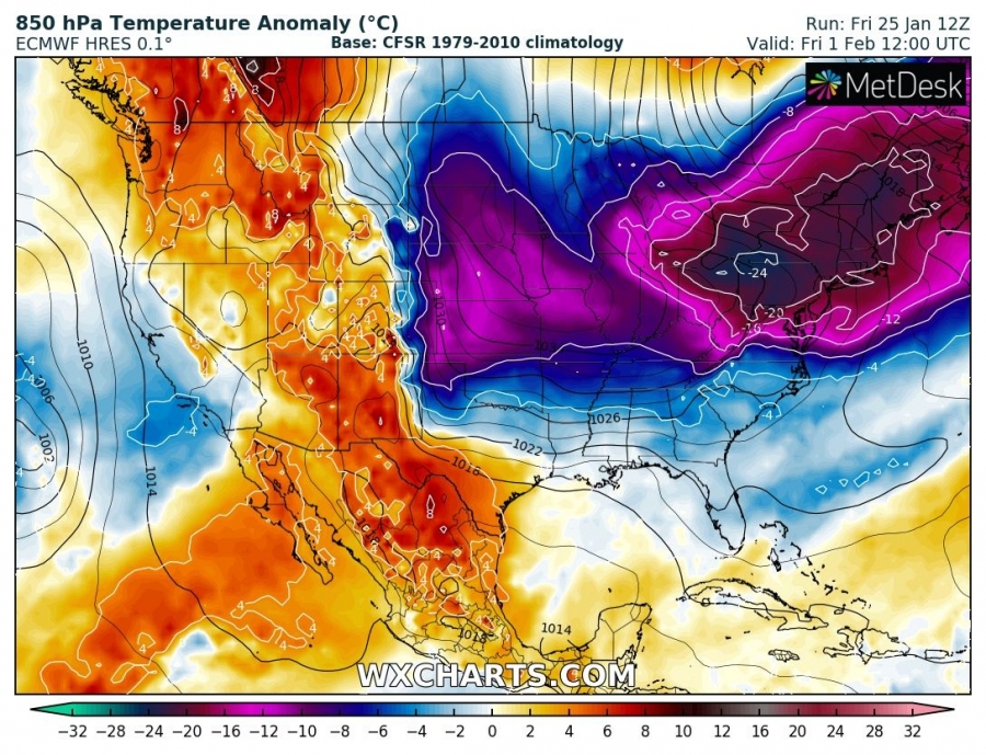 previsioni meteo freddo canada usa 1 febbraio anomalia termica
