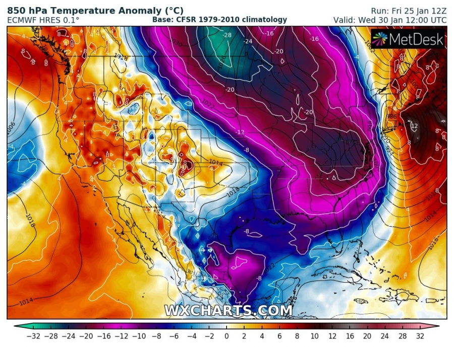 previsioni meteo freddo canada usa 30 gennaio anomalia termica