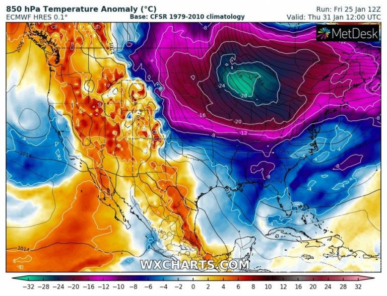 previsioni meteo freddo canada usa 31 gennaio anomalia termica