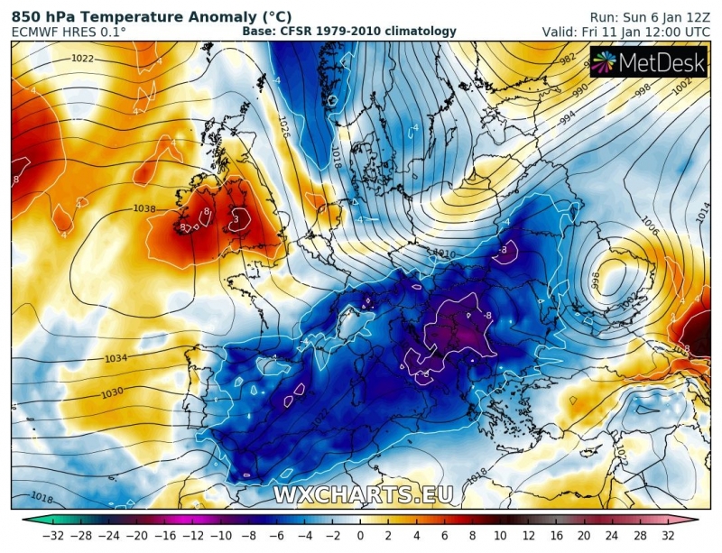 previsioni meteo freddo europa 11 gennaio anomalia termica