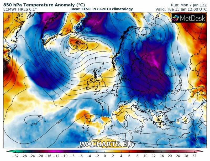 previsioni meteo freddo europa 15 gennaio anomalia termica