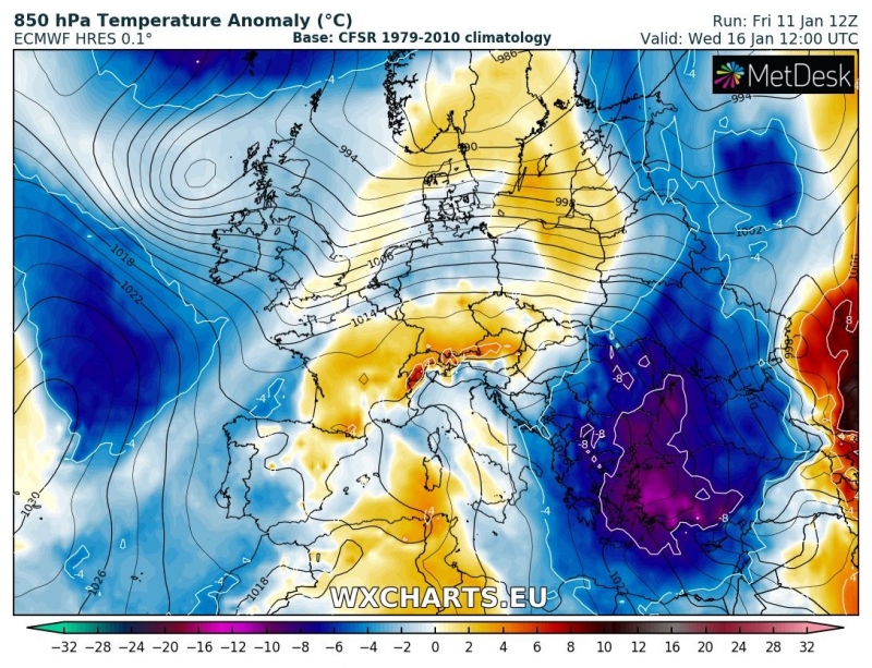 previsioni meteo freddo europa 16 gennaio anomalia termica