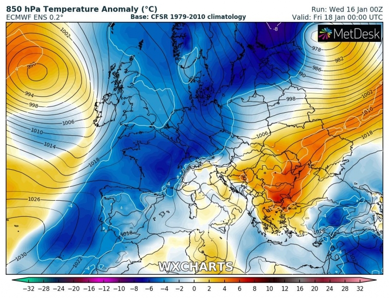 previsioni meteo freddo europa 18 gennaio anomalia termica