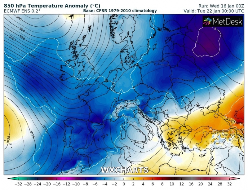 previsioni meteo freddo europa 22 gennaio anomalia termica