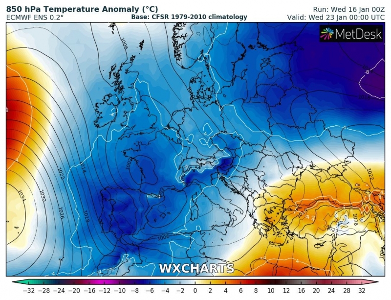 previsioni meteo freddo europa 23 gennaio anomalia termica