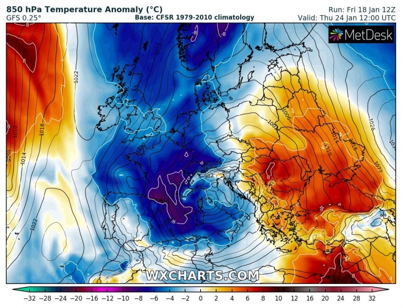 previsioni meteo freddo europa 24 gennaio anomalia termica