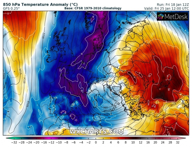 previsioni meteo freddo europa 25 gennaio anomalia termica
