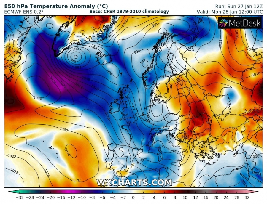 previsioni meteo freddo europa 28 gennaio anomalia termica